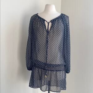 JONES NEW YORK Cover Up Womens Sz Small Black Polka Dot Sheer Drop Waist Dress